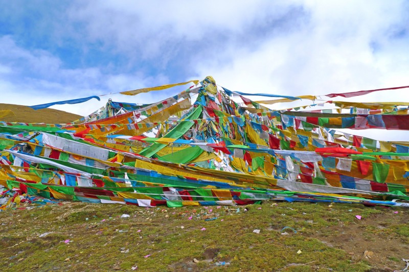 2021年02月　No.312　チベット・ミラ峠（標高5,013m）にはためくタルチョ（2010年9月22日 院長撮影）